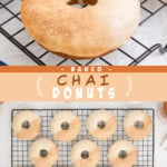 Two pictures of chai donuts collaged with a tan text box.