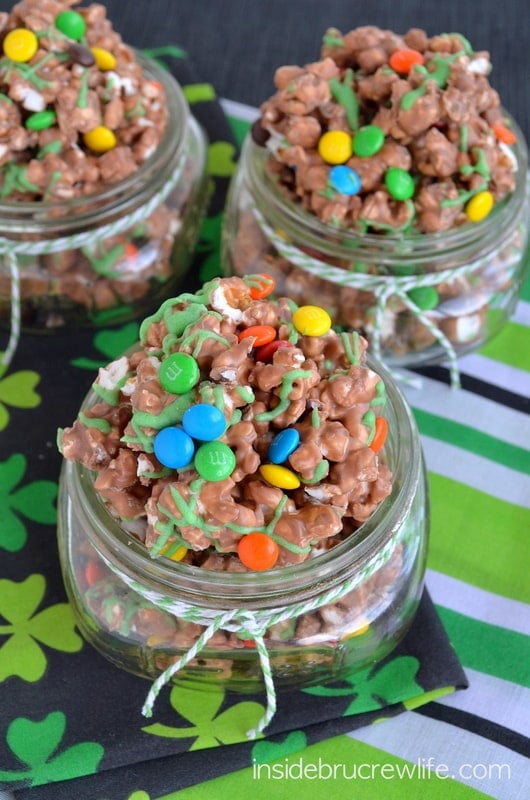 Adding Nutella and M&M candies to popcorn makes a fun sweet and salty treat!