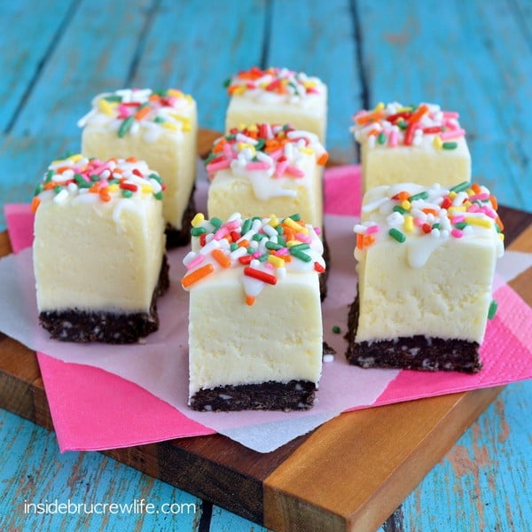 Easy banana fudge with chocolate cookie crust and sprinkles for a fun flair!