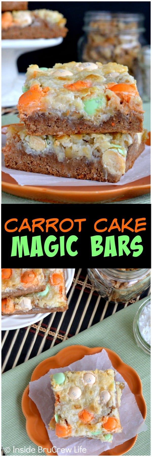 2 pictures of Carrot Cake Magic bars separated by a text box.