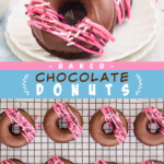 Two pictures of chocolate donuts with a blue text box.