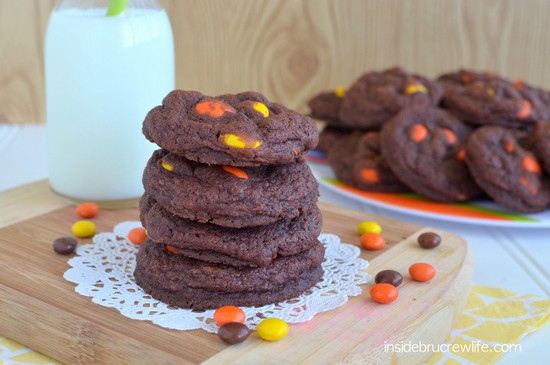 Chocolate Reese's Pudding Cookies - soft chocolate cookies with plenty of Reese's Pieces to satisfy your chocolate cravings