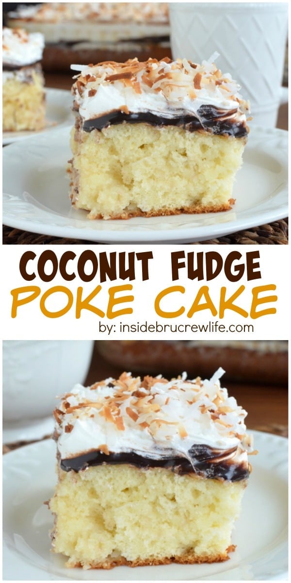 Hot fudge and three times the coconut makes this cake disappear every time I make it!