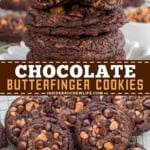 Pinterest image for chocolate Butterfinger cookies.