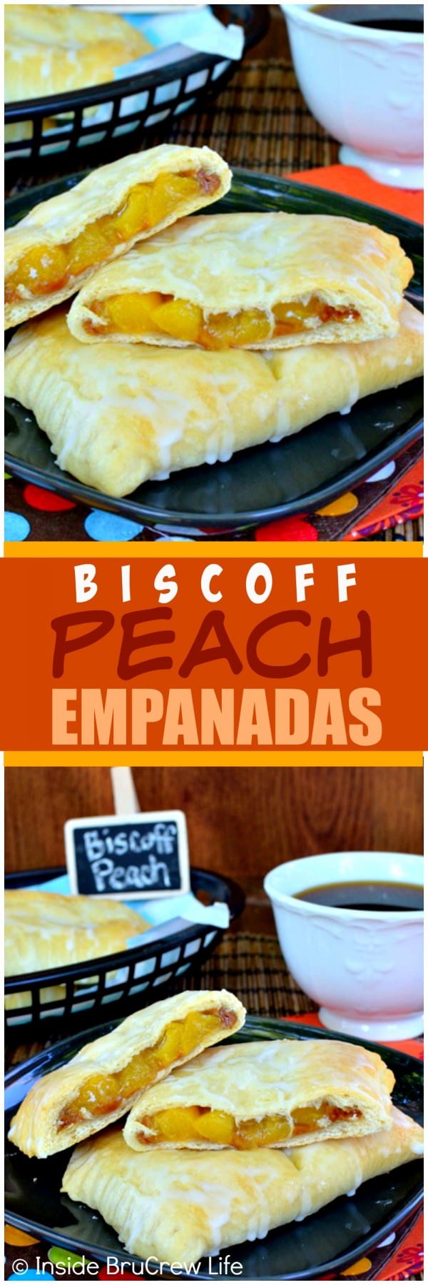Biscoff Peach Empanadas - easy little pies filled with cookie butter and peach pie filling! Awesome dessert recipe!