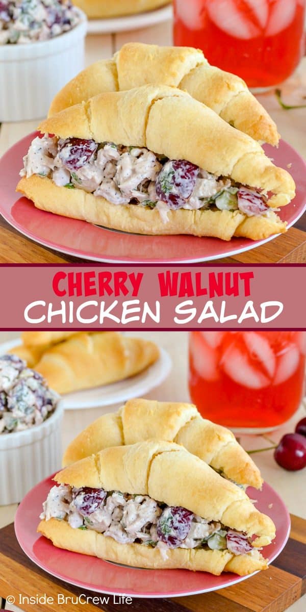 Cherry Walnut Chicken Salad - adding fresh cherries and walnuts to this easy chicken salad give it so much flavor. It is a delicious and easy recipe to enjoy on rolls or a salad! #chicken #salad #cherry #recipe #freshcherries #chickensalad