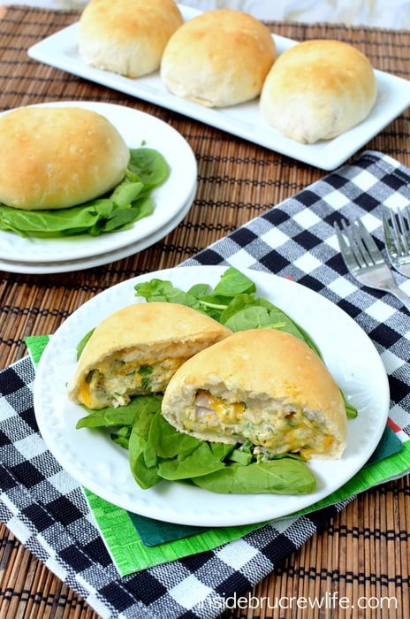 Spinach Artichoke Chicken Biscuits - spinach, artichoke, chicken, and 3 kinds of cheese baked inside a #Pillsbury grands biscuit