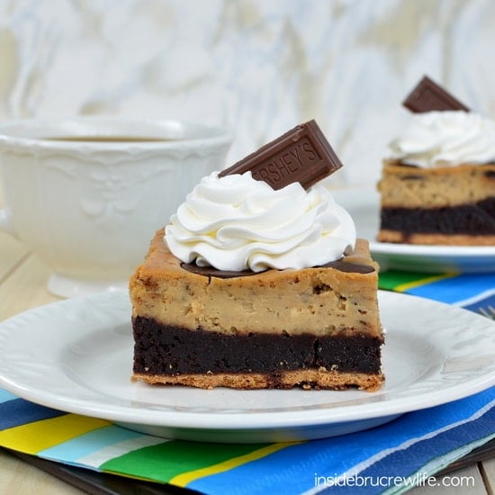 Toasted marshmallow cheesecake, brownies and a graham cracker crust is a fun way to enjoy s'mores for dessert.