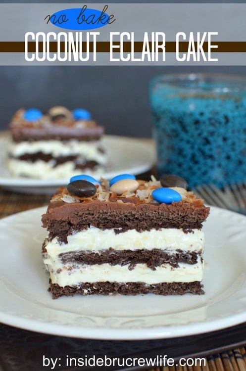 Coconut Eclair Cake - chocolate and coconut make this easy no bake cake perfect for hot summer days