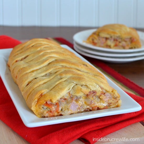 Meat Lover's Crescent Braid - 4 kinds of meat combined with 3 cheeses and wrapped in crescent rolls...best after school snack idea  https://insidebrucrewlife.com