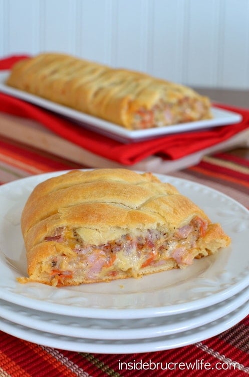 Meat Lover's Crescent Braid - 4 kinds of meat combined with 3 cheeses and wrapped in crescent rolls...best after school snack idea  https://insidebrucrewlife.com