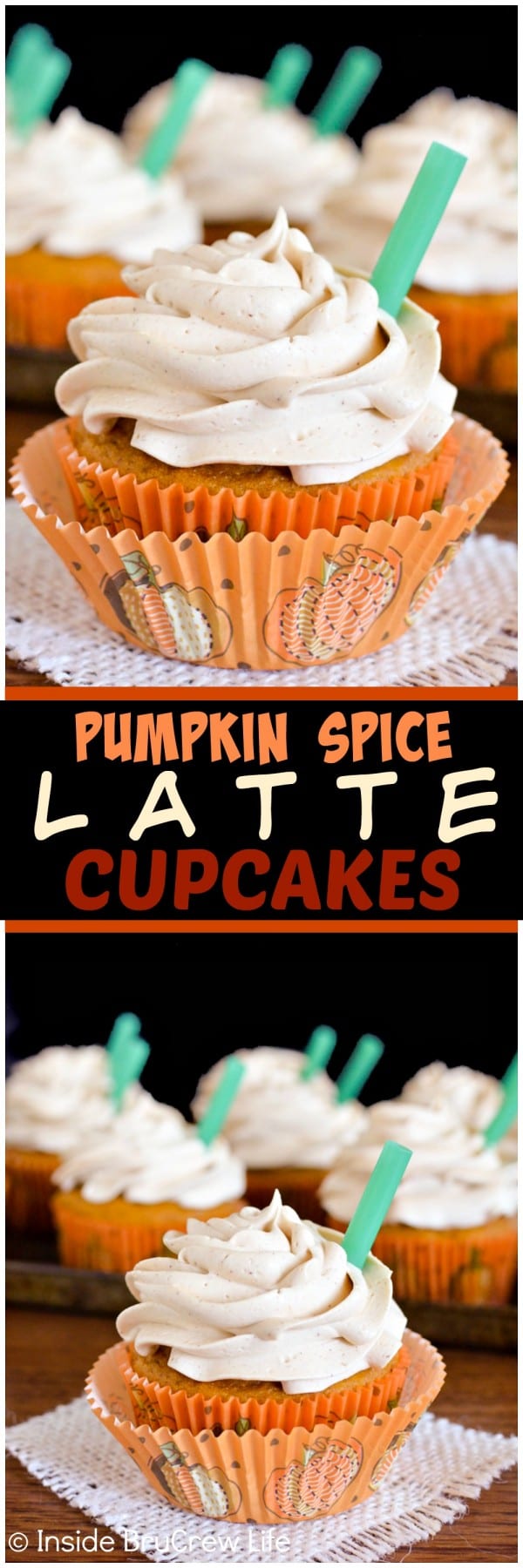 Pumpkin Spice Latte Cupcakes - a creamy white chocolate frosting makes these cupcakes taste amazing. Great copycat recipe of the popular fall drink!