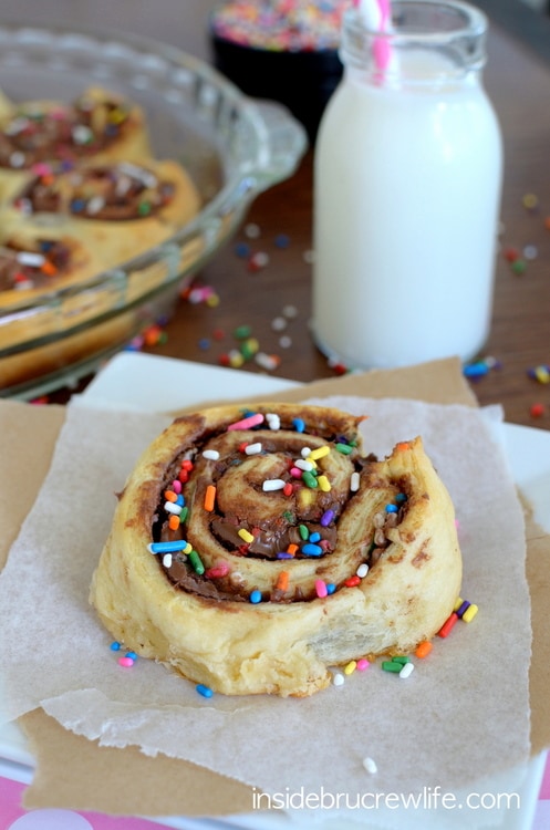 Crescent rolls filled with chocolate and sprinkles.
