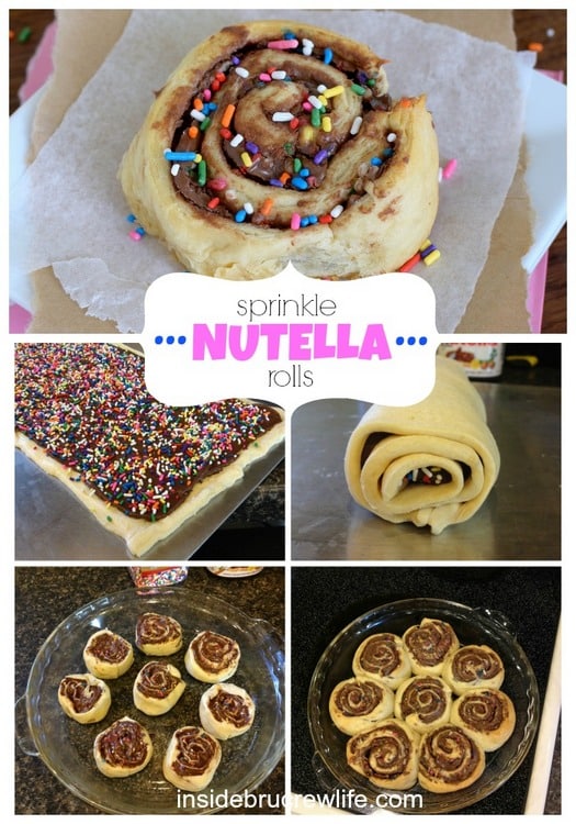 Five pictures of Nutella Crescent Rolls with a white text box.