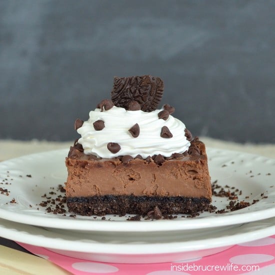 Triple Chocolate Cheesecake Bars - triple chocolate in these cheesecake bars makes them a decadent treat after any meal www.insidebrucrewlife.com