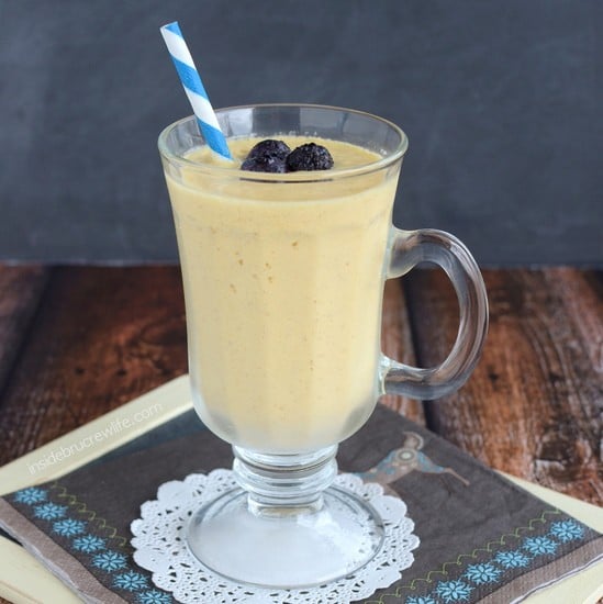 Coconut Mango Smoothie from www.insidebrucrewlife.com - coconut milk, frozen mangos, and protein powder for a delicious meal option