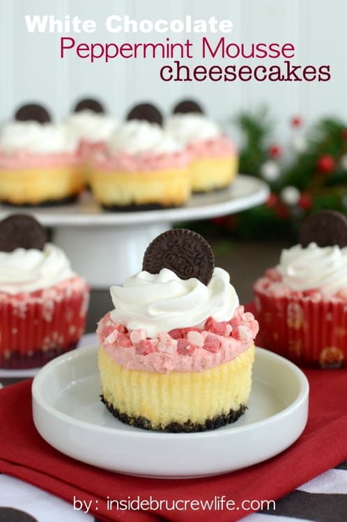 White Chocolate Peppermint Mousse Cheesecakes