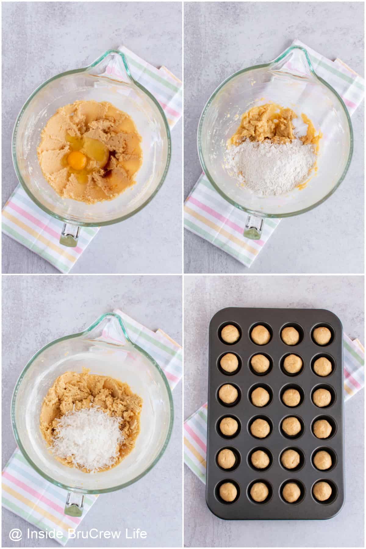 Step by step photos showing how to make coconut cream cookie cups.
