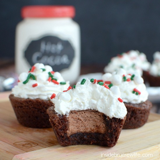 Mini brownie bites with a mini 3 Musketeers bar hidden in the center.