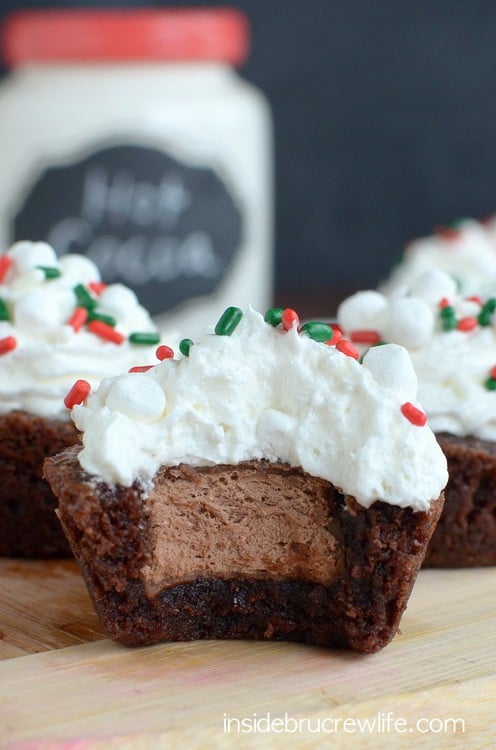 Mini brownie bites with a mini 3 Musketeers bar hidden in the center.