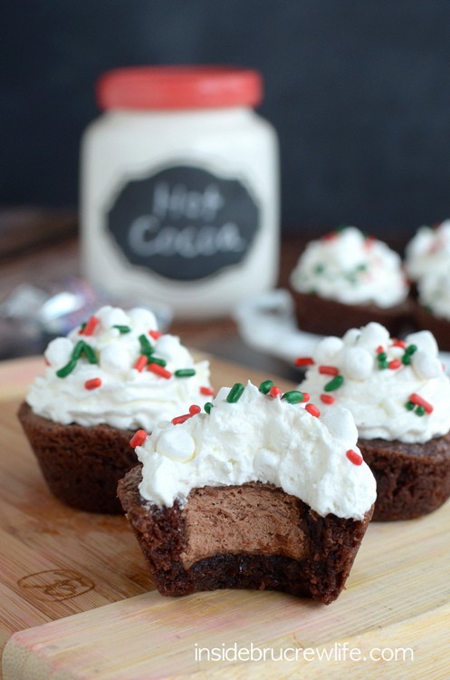 Mini brownie bites with a mini 3 Musketeers bar hidden in the center.