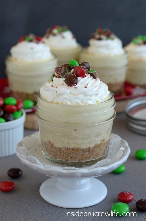 White chocolate pudding, no bake gingerbread cheesecake, and cookies is a great holiday dessert for parties.