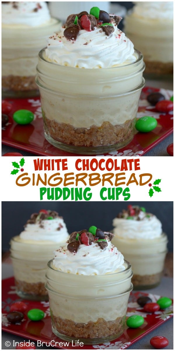 Layering white chocolate pudding, no bake gingerbread cheesecake, and cookies makes a fun holiday dessert.