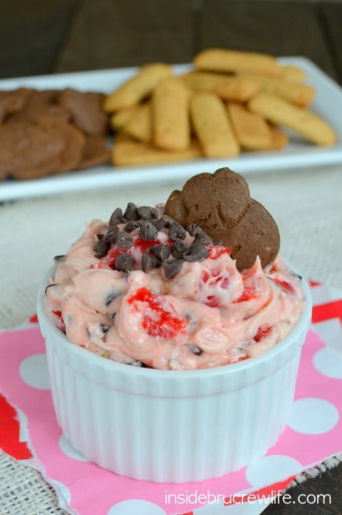 This sweet dip is full of cherries, pecans, and chocolate chips. It will have you wanting to lick the bowl clean.