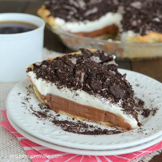 Nutella Cheesecake Pie topped with chocolate cream cookies is a favorite every time!