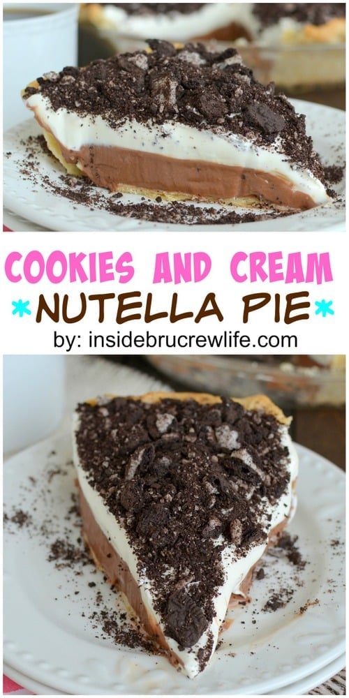 Nutella Cheesecake Pie topped with chocolate cream cookies is a favorite every time!