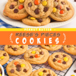 Two pictures of Reese's Pieces cookies with an orange text box.