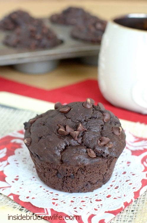 Skinny Chocolate Muffins from www.insidebrucrewlife.com - healthier modifications make chocolate for breakfast acceptable