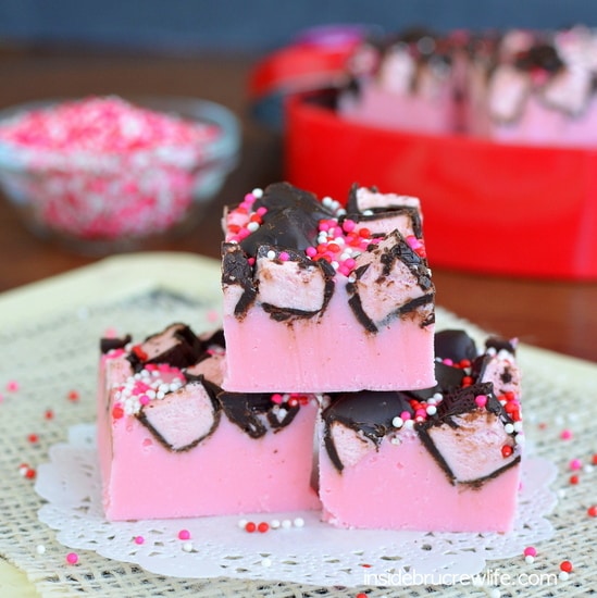 3 Musketeers candy bars add a fun twist to this easy strawberry fudge