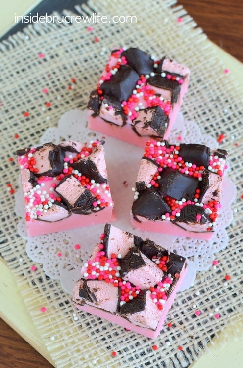 3 Musketeers candy bars add a fun twist to this easy strawberry fudge