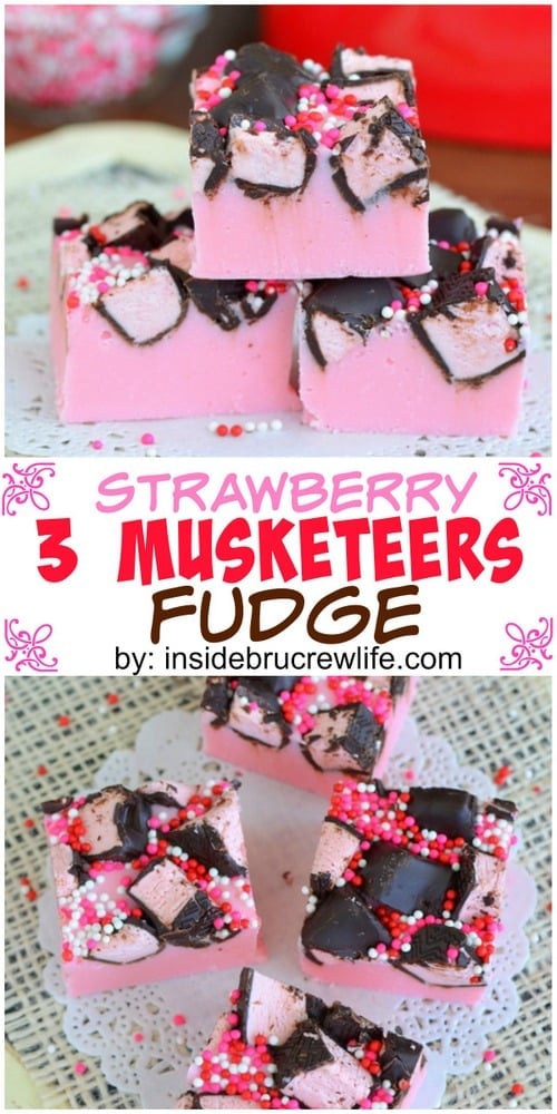 3 Musketeers candy bars add a fun twist to this easy strawberry fudge