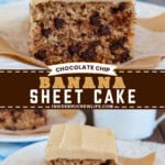 Pinterest image for banana sheet cake.