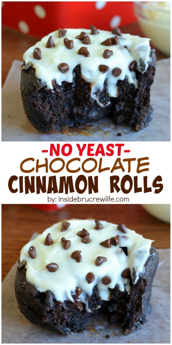 These easy NO YEAST rolls filled with chocolate and cinnamon are the best way to start any day.  They are ready in less than an hour!!