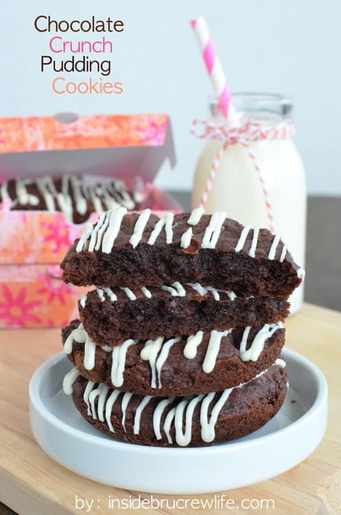 Chocolate Crunch Pudding Cookies - these rich chocolate cookies have plenty of crunch from the candy mixed in