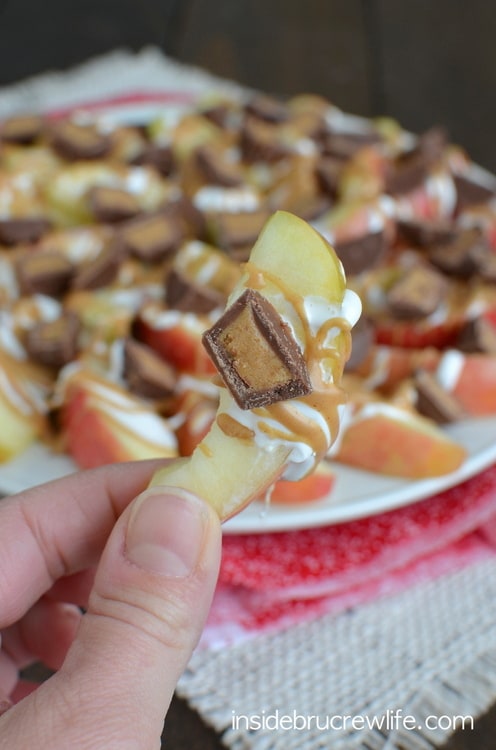 Apple slices with peanut butter, marshmallow, and candy is the best way to eat an apple a day.