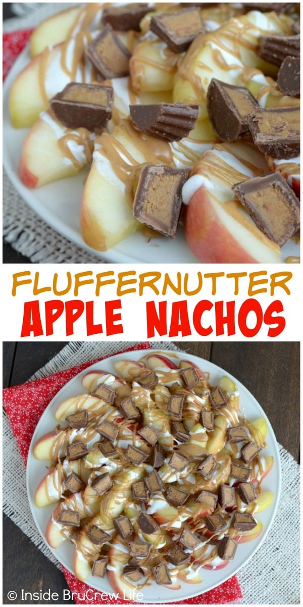 Chocolate, marshmallow, and peanut butter make these Fluffernutter Apple Nachos the best snack.
