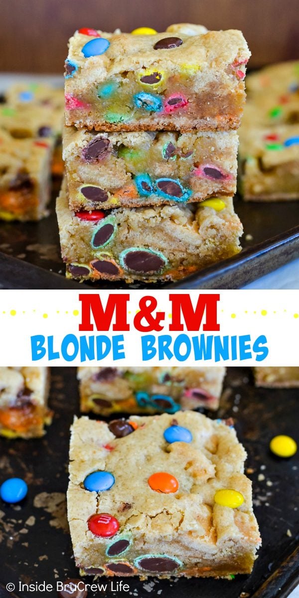 Chewy Salted Caramel M&M Blondies - Cooking With Carlee