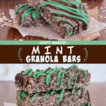 Two pictures of mint granola bars collaged with a brown text box.