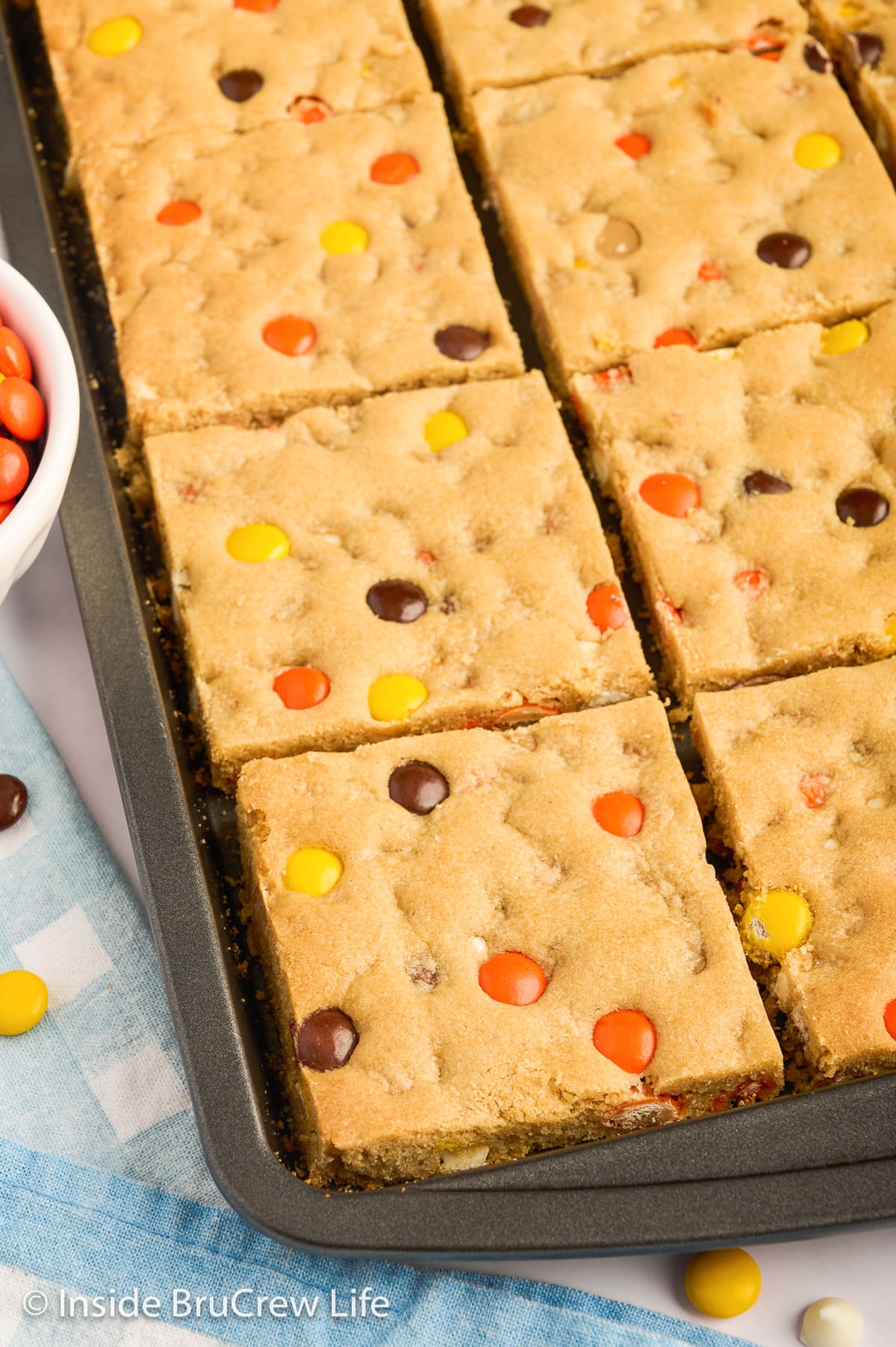 A sheet pan with cookie bars in it.