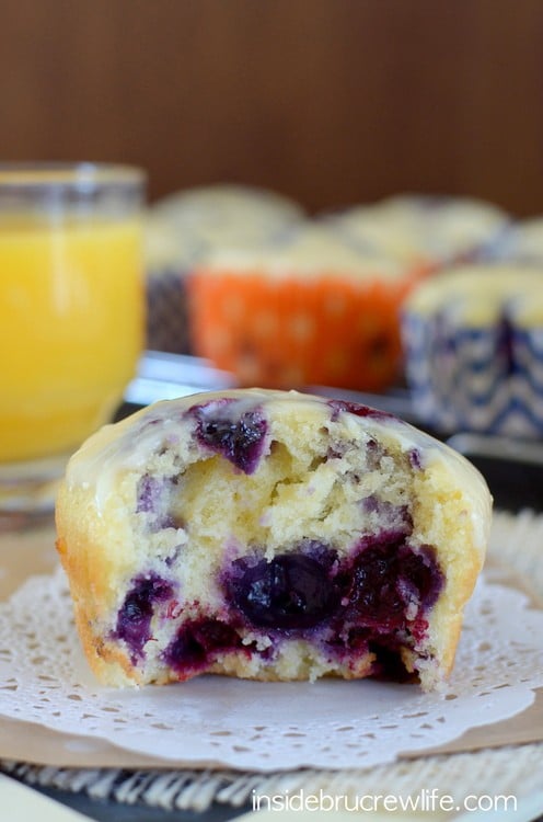 These light and fluffy orange muffins are filled with lots of fresh, juicy blueberry bites.  Perfect morning breakfast choice!