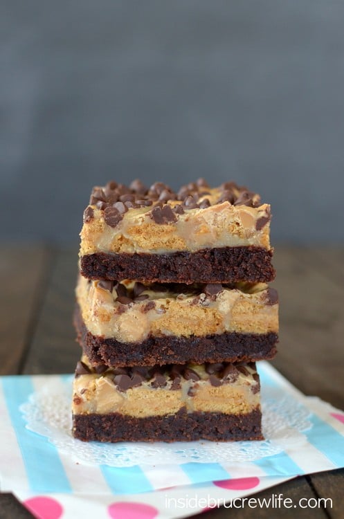 Peanut Butter Nutter Butter Brownie Bars - three times the peanut butter makes these brownies so delicious