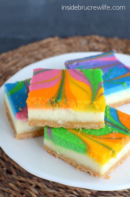 Rainbow Vanilla Cheesecake Bars 