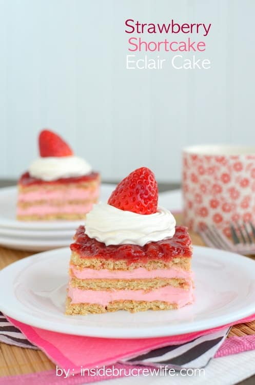 This easy no bake Strawberry Shortcake Eclair Cake is a delicious dessert. 