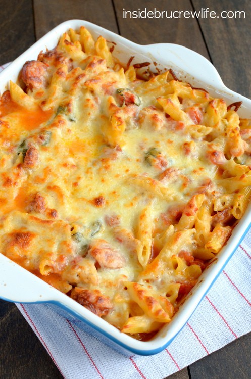 Chicken Sausage Pasta Bake - cheese, meat, and veggies in one pan makes an awesome comfort food recipe