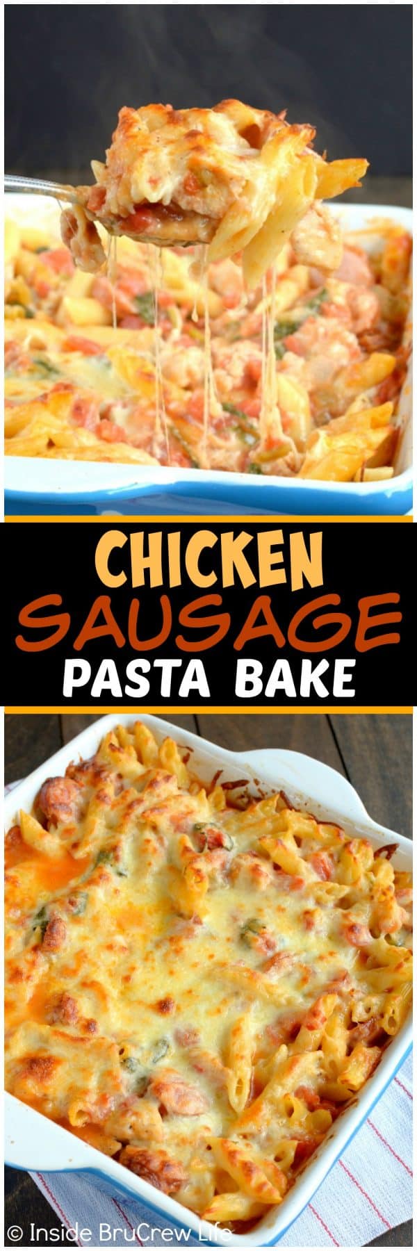 Chicken Sausage Pasta Bake - this easy pasta casserole is loaded with meat, cheese, and veggies. Great recipe to make for busy nights.