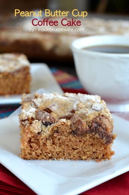 Peanut Butter Cup Coffee Cake - an easy spice crumble cake with peanut butter cups baked on top